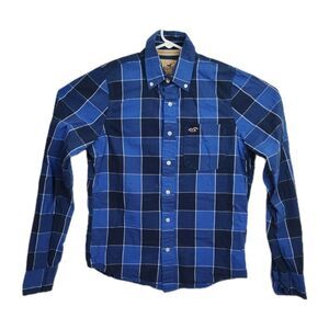 Hollister Button-Up Shirt Men's Size L Blue Plaid Long Sleeves Collared